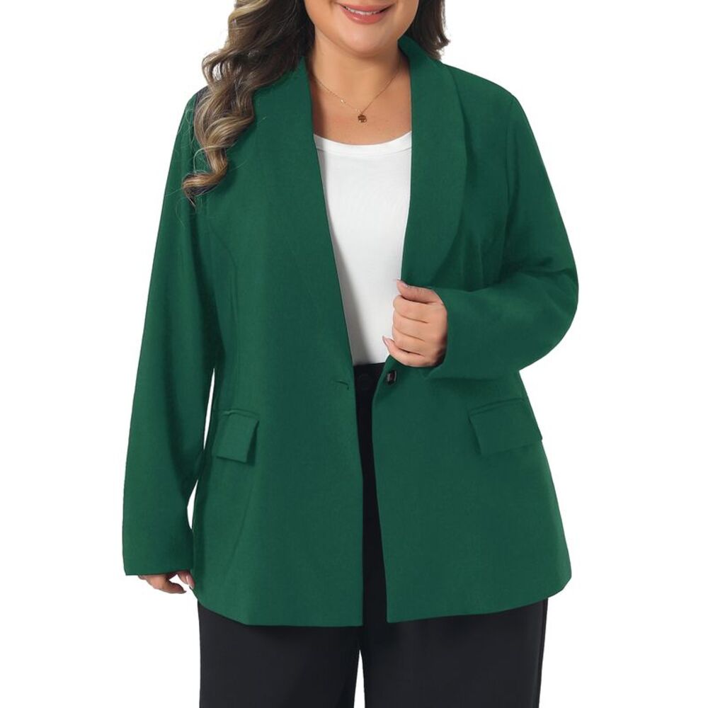 Women Plus Size Lapel Button Work Business Jacket Blazers Dark Green